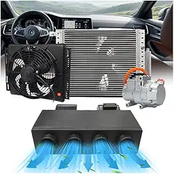 Treeligo Ar condicionado universal sob o painel de 12 V, sistema de ar condicionado elétrico de resfriamento rápido de 12000 BTU, CA de baixo ruído de 12 Volts, adequado para picape de caminhão e