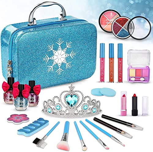 PERRYHOME Kids Makeup Kit for Girl, 24 Pcs Washable Little Girls Makeup Kit Real Cosmetic Toy, Safe & Non-Toxic Frozen Makeup Set, Toddler Makeup Set for 3-12 Year Old Girls Birthday Gift