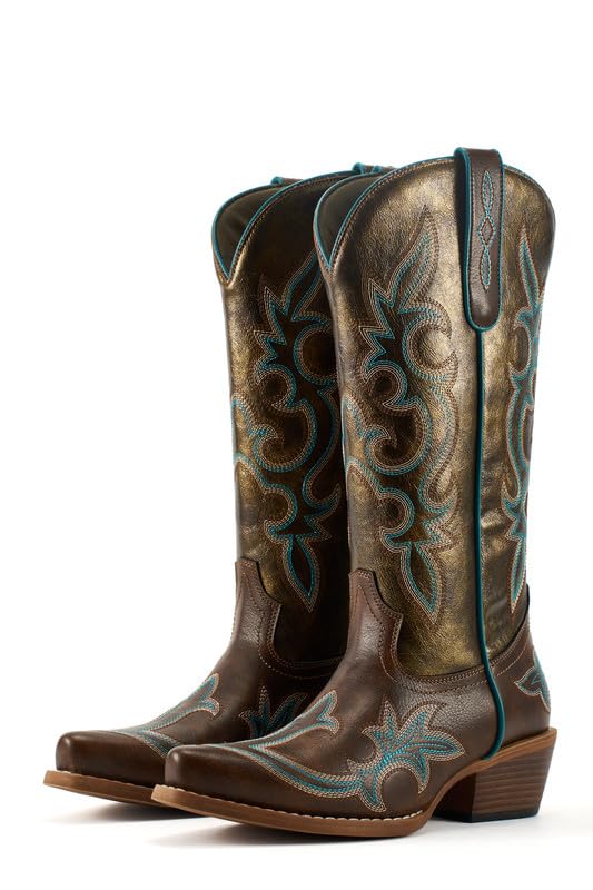 Cowboy Boots For Women Mid Calf Western Cowgirl Boots | Chunky Heel Snip Toe Stitched Embroidery Ideal for Country Concert Dancing Wedding