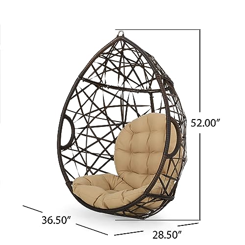 Christopher Knight Home Isaiah Indoor/Outdoor Wicker Tear Drop Hanging Chair (Stand Not Included), Multi-Brown and Tan by Christopher Knight Home - Image 4