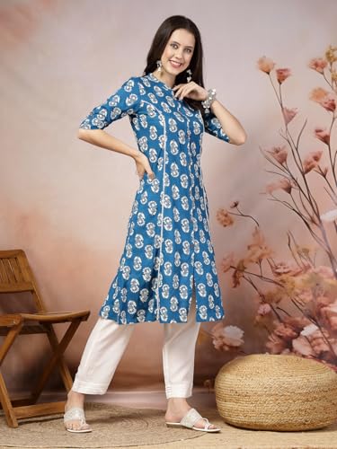 Image of Stylum Women's Pink Floral Printed Rayon A-Line Kurta