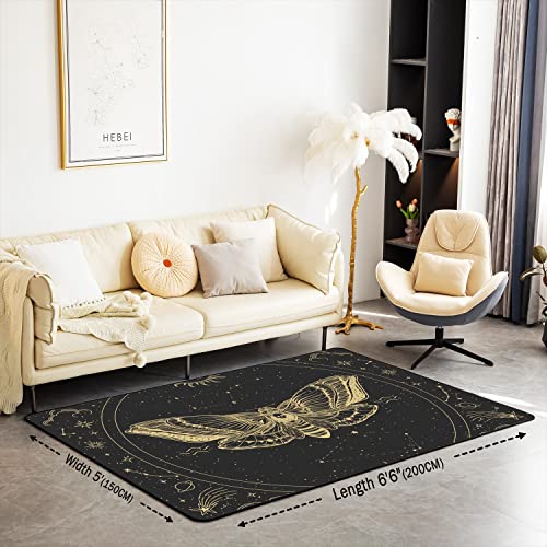 Homemissing Death Moth Area Rug Kids Sun Moon Decorative Carpet Skull Decor Rugs for Living Room Boho Exotic Halloween Decorations Gold Grey Indoor Floor Mat Room DecorAccent Rug 100 * 150cm - Image 2