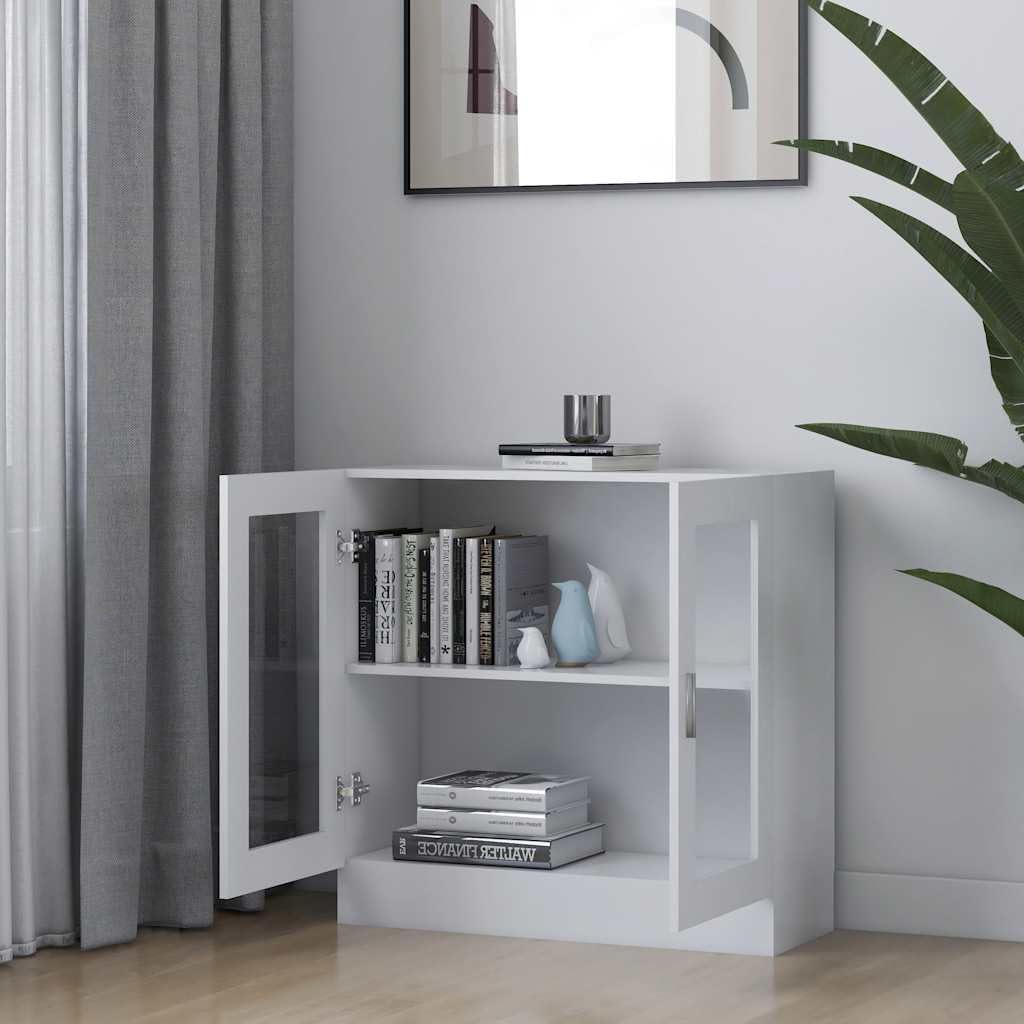 Vitrina blanca 82,5 x 30,5 x 80 cm, material de madera, con 2 puertas de cristal, 2 compartimentos, espacio para libros, revistas, artículos decorativos, solución de almacenamiento versátil