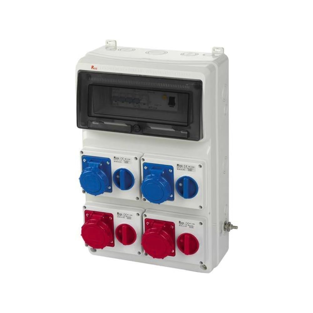 Quadro ASC fisso, 12KW 400V, IP65, 2 prese interbloccate 2P+T 16A e 2 prese 3P+T 16A, con magnetotermico, differenziale generale e pulsante di emergenza - Rosi 2202S