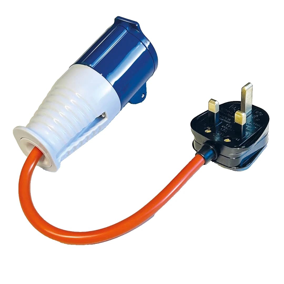 Electric Hook Up 13A Plug to 16A Socket Adaptor Fly Lead for Caravan Motorhome Campervan Camping Power Connection with UK 13Amp Mains Plug and 16Amp Hook Up Socket
