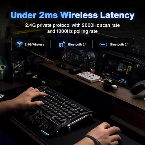 Image of Black Diamond 75 V2 Wireless Gaming Keyboard, Forged Carbon & CNC Aluminum Custom Keyboard, 75% Tri-Mode 2.4G /Bluetooth /USB-C, Under 2ms Low Latency, Hot-Swappable PCB, RGB