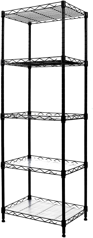 YOHKOH 5-Wire Shelving Metal Storage Rack Adjustable Shelves for Laundry Bathroom Kitchen Pantry Closet (16.6L x 11.8W x 48H,Matte Black)
