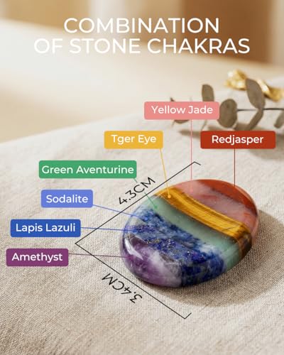 Image of 7 Chakra Thumb Worry Stone for Anxiety Relief - Natural Healing Crystals for Stress Relief, Meditation & Reiki - Oval Pocket Sensory Fidget Alleviate - Spiritual Birthday Gifts for Women & Mom