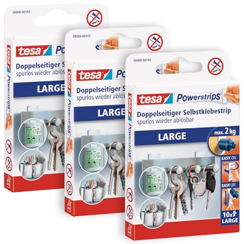 tesa Powerstrips Languettes Amovibles LARGE - Fixation Extra Forte - Languettes Adhésives pour Surfaces Lisses - Soutient un Poids maximum de 2.0 kg - 3...
