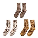VALICLUD Socken mit Leopardenmuster Socken mit Tiermustermuster Herbst Winter Wolle Fuzzy Crew Socken 3 Stück