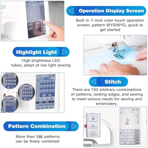 Sewing & Embroidery Machine with Comprehensive Accessory Kit | Features 162 Stitches, 150 Designs, 10 Fonts, Touch Screen, Auto Needle Threader & USB for Creative Projects