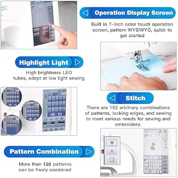 Computerized Sewing and Embroidery Machine with USB Connectivity, 150 Designs, 162 Stitches, Touchscreen for Easy Operation, Ideal for Home Crafting and Professional Use
