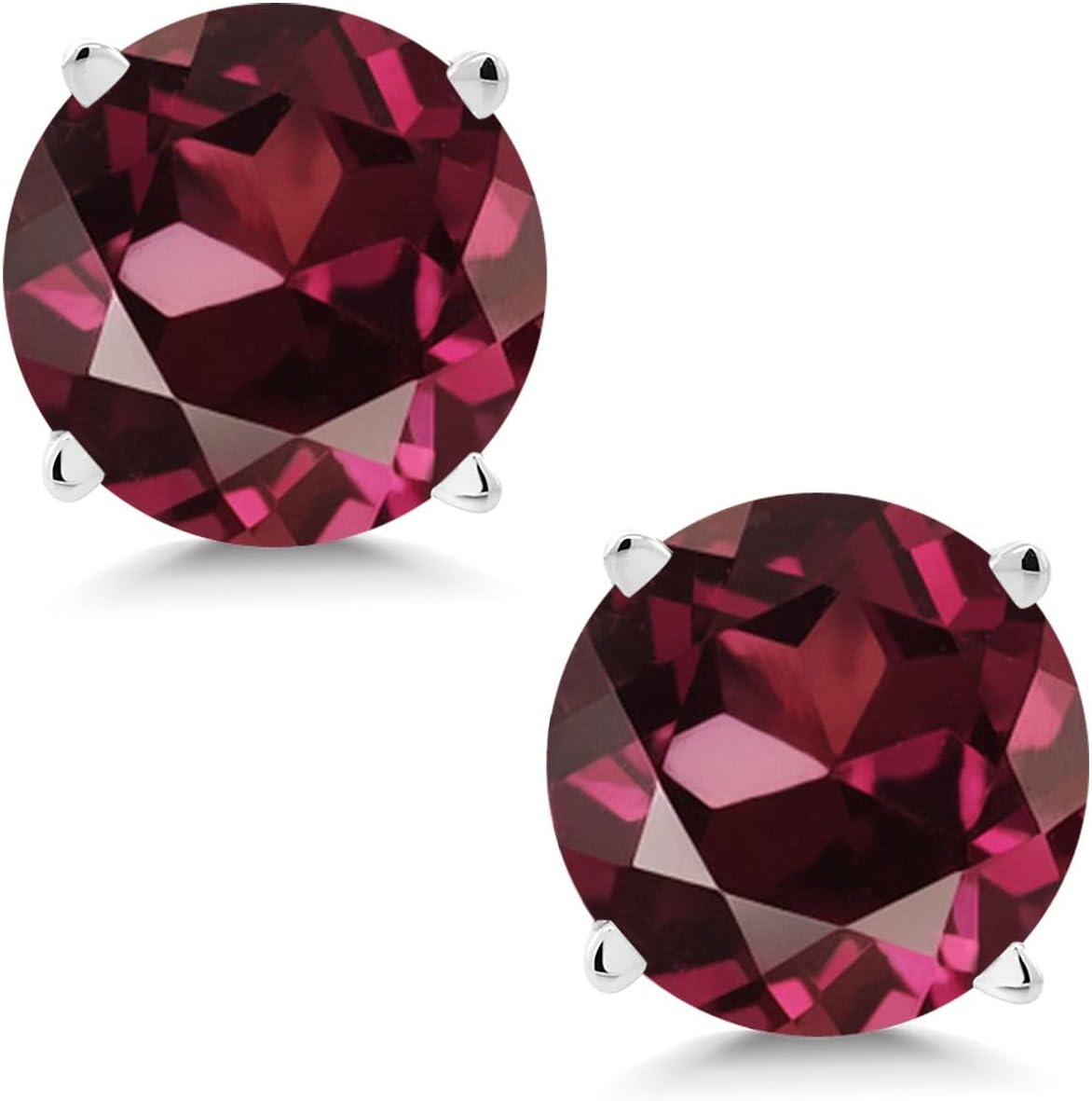 Gem Stone King 14K White Gold Red Rhodolite Garnet Stud Earrings For Women Men | 2.00 Cttw | Gemstone Birthstone | Round 6MM | Fine Jewelry Gifts for Her Mom Women Wife