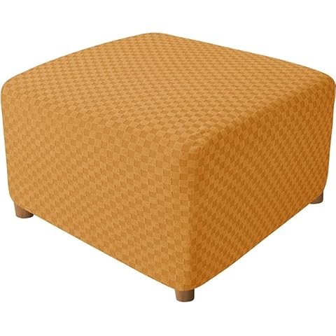 ZYYH Ottoman Slipcover Square Soft Jacquard Footstool Cover Large Brown/Grey/Black Footrest Pouffe Protector Covers With Elastic Bottom Washable Super Soft Universal Slipcovers (Color : O) Cover