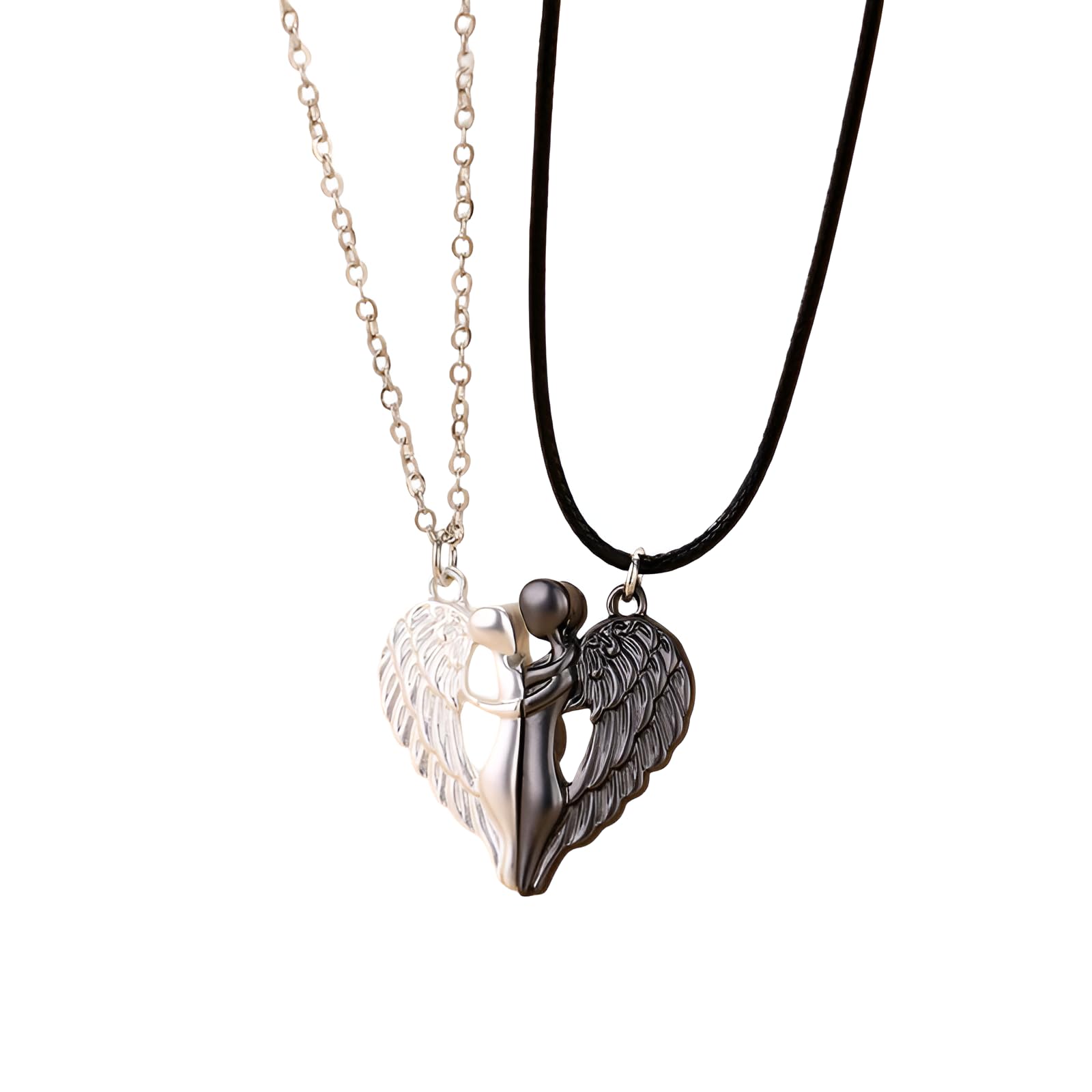 XHYRHTS Accessori Collana Abbraccio in Argento Sterling 925 per Uomini e Donne, Collana Abbraccio Cane, Abbraccio Madre Bambino, Ciondolo Ali d'Angelo Abbraccio,