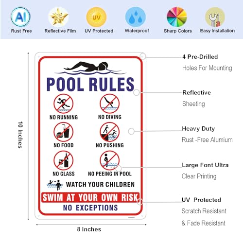 2 señales reflectantes de reglas para piscina 12x8 pulgadas miniatura 2