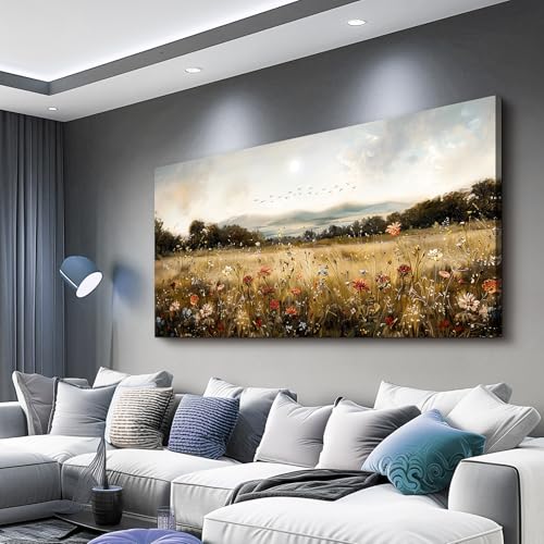 KELIYUAN Modern Canvas Print Wall Art Vintage Home Decorlawn Painting With Floral Wall Art Printsclassic Landscape Office Living Room Bedroom Wall Decor Home Decorcan Be Hung Directly 24x48 Inches