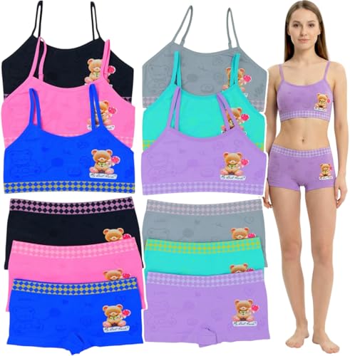 Image of ToBeInStyle Girl Pack of 6 Set Spaghetti Strap Training Bras & Boyshorts Bikinis