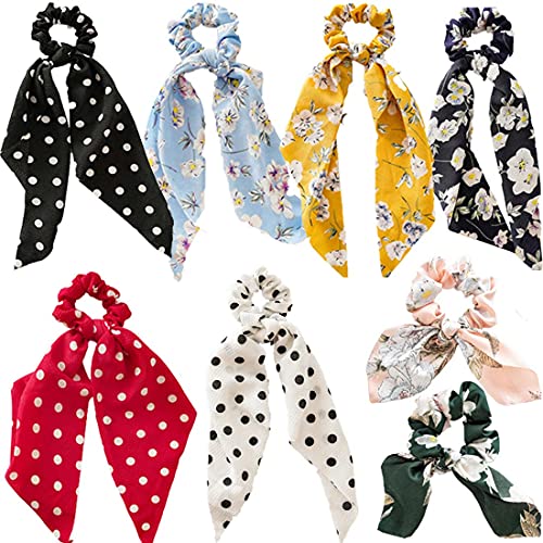8 pcs hair scarf scrunchies bow knot elastic hair scarves hair ti…