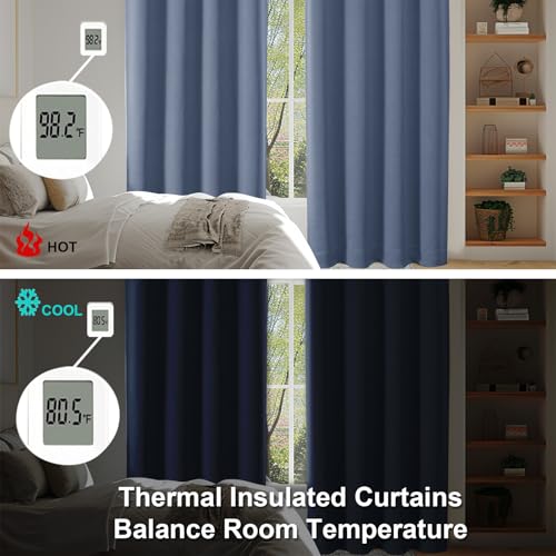 Simplebrand Ava Denim Blue Short Blackout Curtains for Bedroom 45 Inches Long 2 Panels Set, Solid Thermal Insulated, Energy Saving Window Treatment Curtains Blackout Drapes, W40 x L45 Inch, Denim Blue