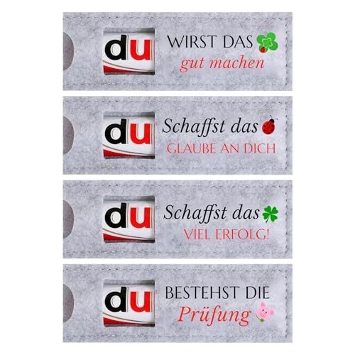4 Stück Du schaffst das Filzhüllen für Schokolade, Mutmacher Glücksbringer Geschenk zur Prüfung Abi Studium Jobwechsel, Viel Glück Geschenke für Schüler Studenten Kollegen Abschied, Ohne Schokolade