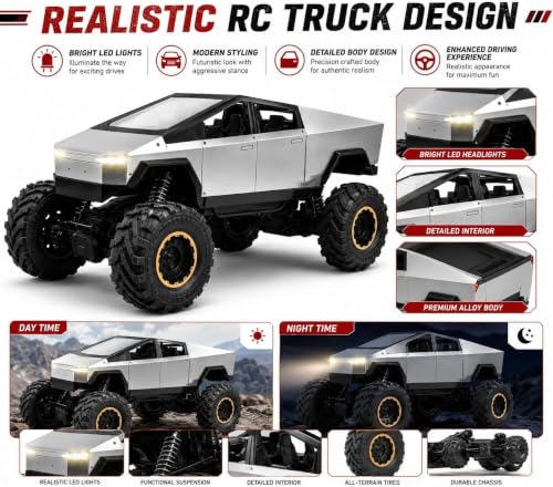 Image of 1:8 Scale 4WD RC Rock Crawler Truck | Alloy Body | High-Performance Off-Road Remote Control Vehicle for Kids & Adults