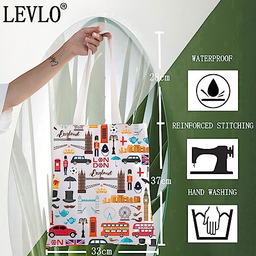LEVLO London Travel Gift British Theme Cosmetic Bag England Souvenir Gift United Kingdom Make Up Zipper Pouch Bag, London Tote - Image 2