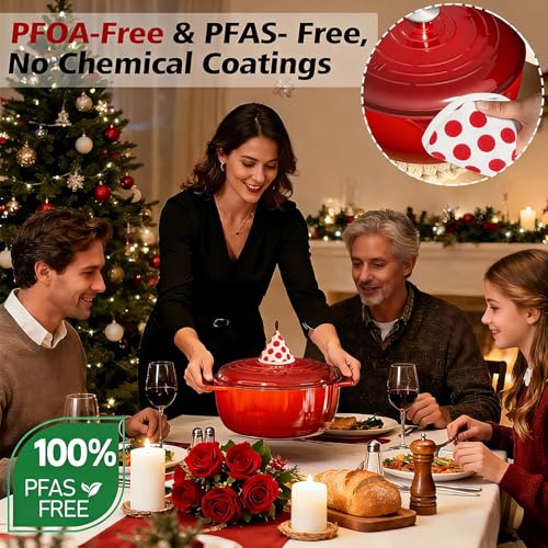 Image of Umite Chef 6QT Enameled Cast Iron Dutch Oven with Lid, Versatile Heavy-Duty Cookware Pot for Baking Bread, Braising, Soups & Stews, Oven & Stovetop Safe with Heat Resistant Gloves(Red)