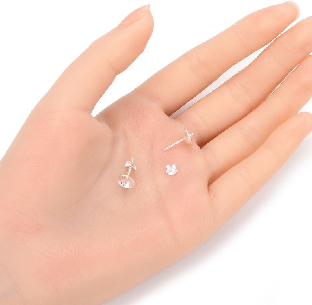 10 Pairs Adabele Authentic 925 Sterling Silver Earring Posts Findings 0.9mm Pin 8mm Glue in Pearl Cup 20pcs Earnut Back for Earrings Jewelry Making SS320-8
