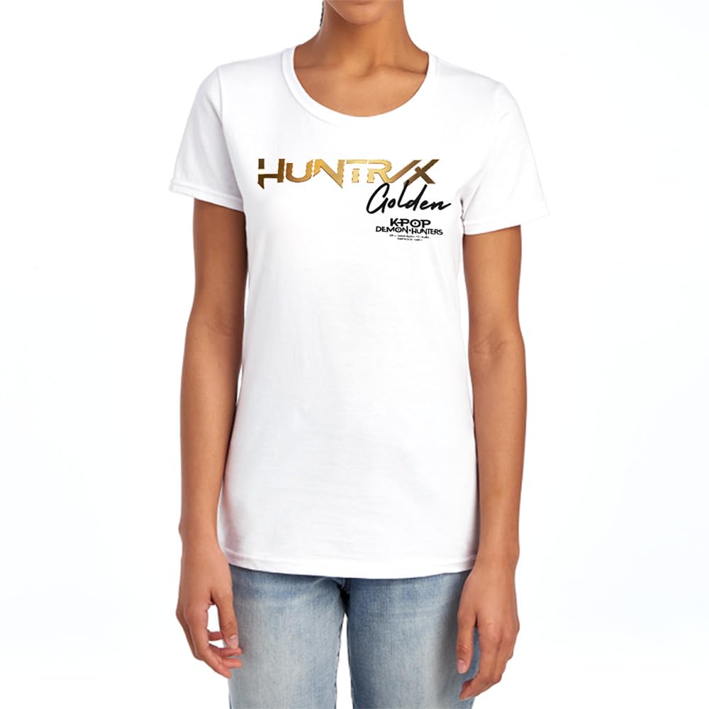 Kpop Demon Hunters Huntrix Golden Logo Womens T Shirt, White, XXL