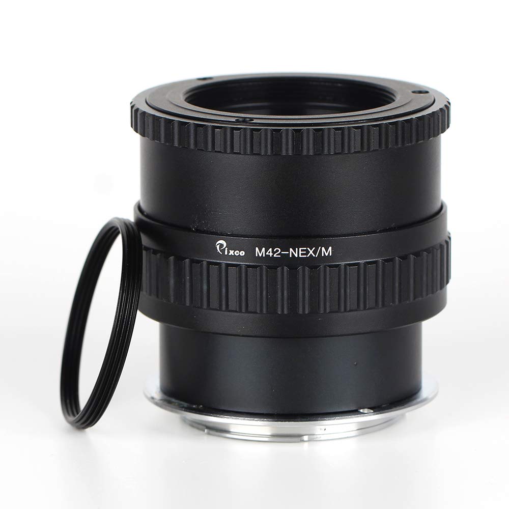 Pixco Adjustable Macro to Infinity Lens Adapter Suit for M42 Lens to Sony E Mount NEX A6500 A6300 NEX-5T NEX-3N Camera+39mm-42mm Step-up Metal Filter Adapter Ring(M39-NEX/M)