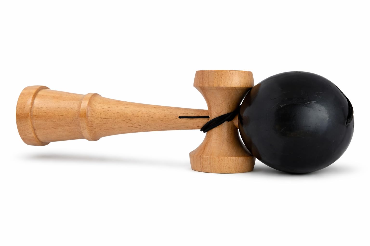 Professional Kendama, Beech Wood, Black Ball, Competition Grade, Glistening Finish, 18.5 cm Height, 6 cm Ball Diameter