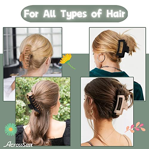 Acrosssea 8 Pack 4.3” Hair Clips For Women & Girls, Large Hair Claw Clips, Strong Hold Matte Claw Hair Clips For Women Thick Hair & Thin Hair, 90'S Jaw Clips (Cream, Khaki, Green, Black) #TOP4
