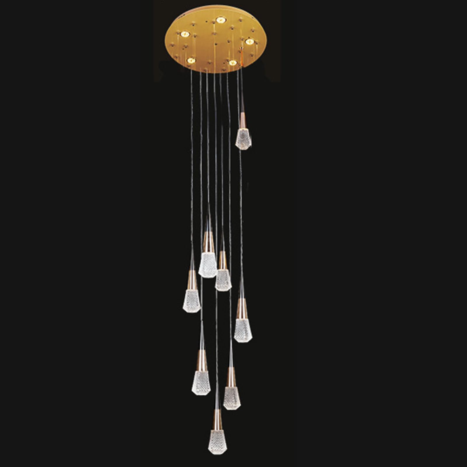 KXEcoLife 3-Light Gold Raindrop Crystal Pendant Chandeliers High Ceiling Foyers Entrance Staircase Long Light Big Bubble Dimmbale LED Lighting Fixtures,8 Heads