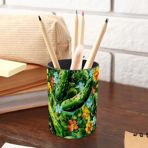 Pot à crayons fleurs et concombres idéal pour bureau et école - 5
