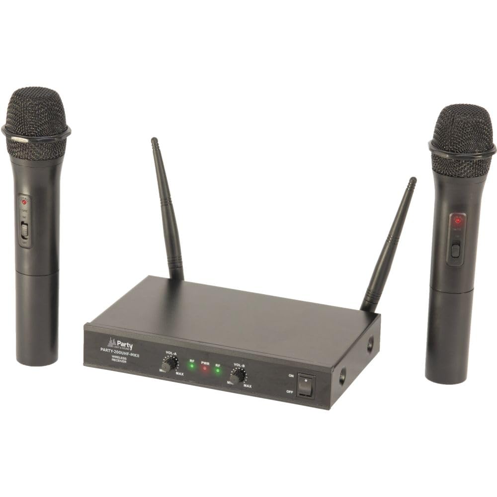 Party Light & Sound - PARTY-200UHF-MKII - Système de Micro avec 2 micros sans Fil UHF et 1 récepteur – 2 canaux 863.1 & 864.8MHz – Noir