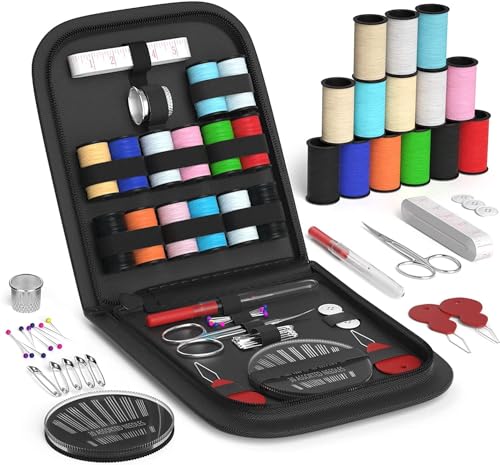 AMERTEER 68 Pcs Sewing Kit Bundle | Portable Mini Needle And Thread Kit For Beginners Travelers & Emergency Clothing Fixes | DIY Small Sewing Accessories With Carrying Case | Black