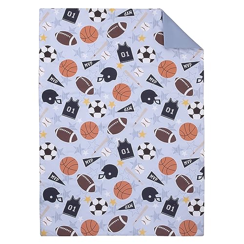 Image of Everything Kids Sports Gray, Navy, Orange, and Brown Allstar 4 Piece Toddler Bed Set - Comforter, Fitted Bottom Sheet, Flat Top Sheet, and Reversible Pillowcase