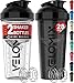 VELOMIX -2 Pack- 28 oz Protein Shaker Bottles for Protein Mixes - 2x Wire Whisk | Leak Proof Shaker Cups for Protein Shakes | Protein Shaker Bottle Pack (Black/Transparent)