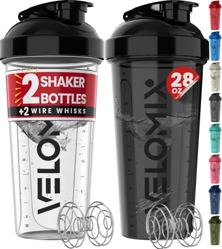 Comparison: Best Shaker Bottle 3 VELOMIX -2 Pack- 28 oz Protein Shaker Bottles for Protein Mixes - 2x Wire Whisk | Leak Proof Shaker Cups for Protein Shakes | Protein Shaker Bottle Pack (Black/Transparent)