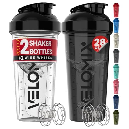 VELOMIX -2 Pack- 28 oz Protein Shaker Bottles for Protein Mixes - 2x Wire Whisk | Leak Proof Shaker Cups for Protein Shakes | Protein Shaker Bottle Pack | Shakers for Protein Shakes-Black&Transparent