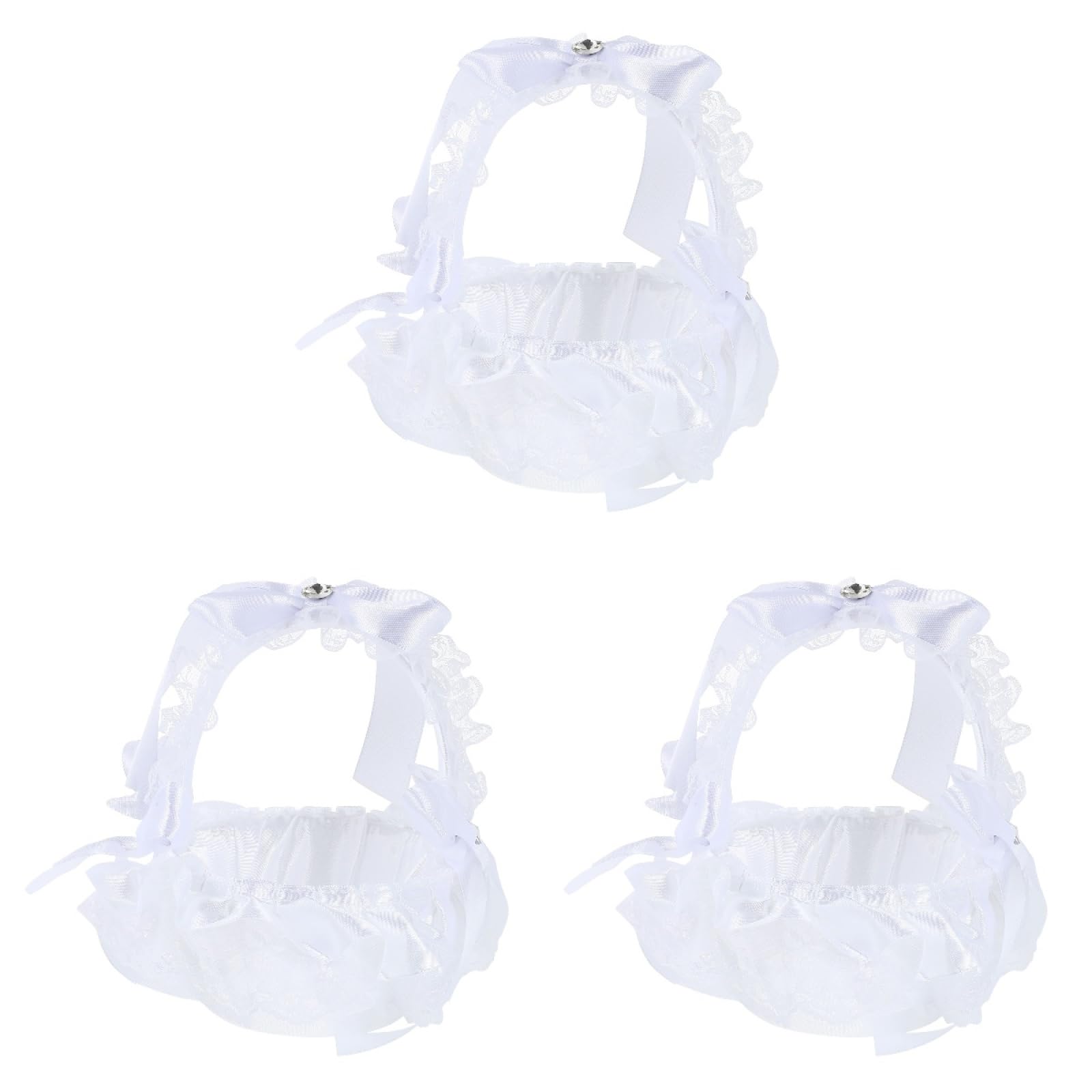 HOMSFOU 3 pcs Romantic Bride Folding Elegant Petals Basket: Satin Container Christmas Candies Small Candy Wedding Basket Petal Ribbon Organizer Handle, Royal Crafts Tables