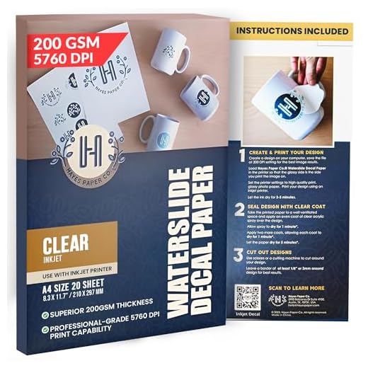Hayes Paper, Waterslide Decal Paper for INKJET CLEAR 20 Sheets Premium Water-Slide Transfer Paper, A4 Size, 8.25 x 11.7 Inch