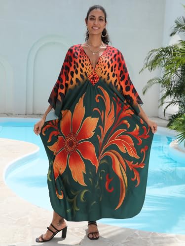 Image of sunforyou Kaftan Dresses for Women Stylish Caftans Plus Size Beach Cover up Soft Loungewear