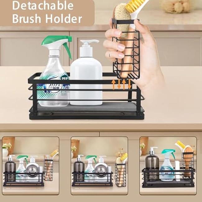 Kitchen Sink Caddy Organizer, 10.5 X 4.0 X 3.6 Sink Sponge Holder for Kitchen with Instant Drying Stone and Dish Brush Holder, Bathroom Organizer for Sponges, Scrubbers, Soap