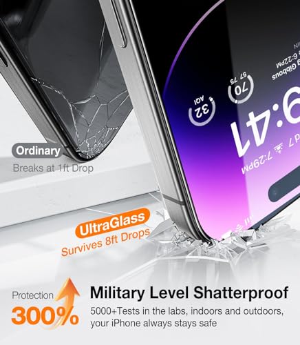 Image of UltraGlass UNBREAK TOP 9H+ Glass for iPhone 14 Pro Screen Protector [Military Grade Shatterproof & Longest Durable] Full Screen Protector 14 Pro Tempered Glass Anti-fingerprint [2024 New] 2 Pack