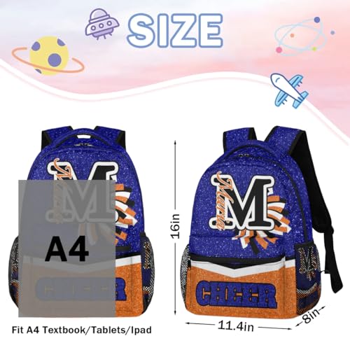 TropicalLife Personalized Cheer Backpack for Cheerleaders, Custom Name Cheerleader Shoulder Bag Cheerleading Gifts for Women Teams Blue Orange Glitter3