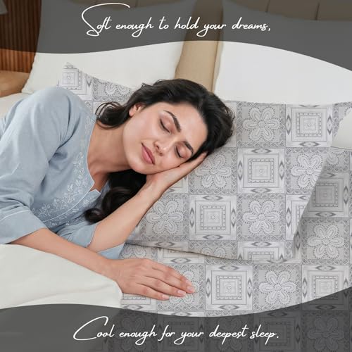 Image of LINENWALAS 100% Cotton 200 TC Double Fitted Sheet with 2 Pillow Covers | 360 Elastic Bedsheet with 4-8 inch Deep Pocket - Soft Breathable Bedding (72x72 inch, Royal Mosaic)