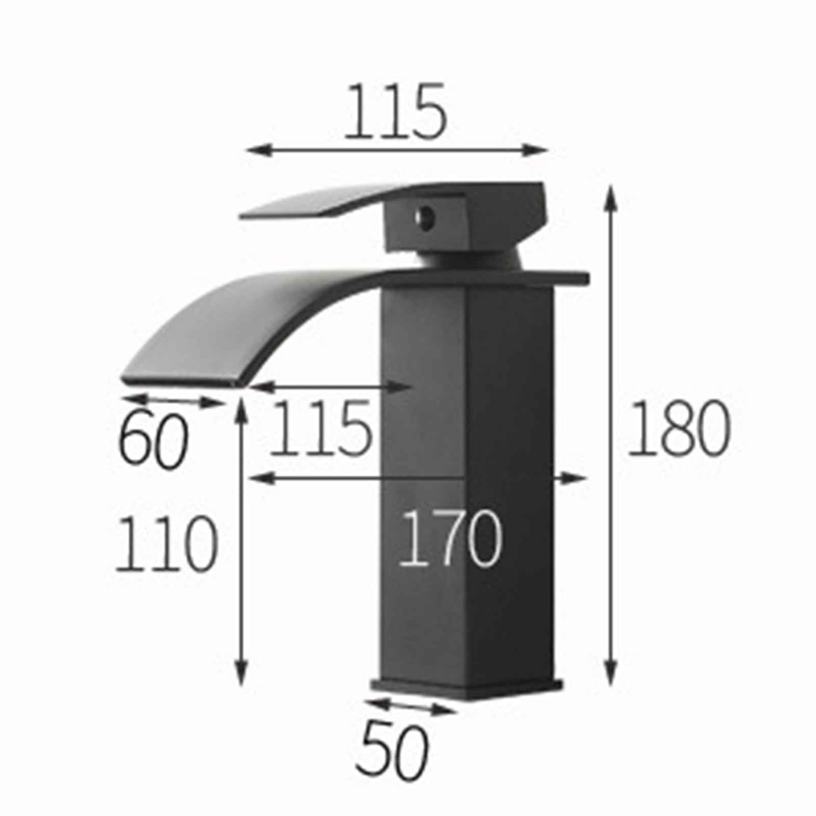 Grifos De Lavabo De Cascada para Baño, 1 Orificio, Agua Caliente Y Fría, Grifos De Cascada G1/2'', Grifos De Lavabo Simple, Negros, Cortos(Chrome-Short)
