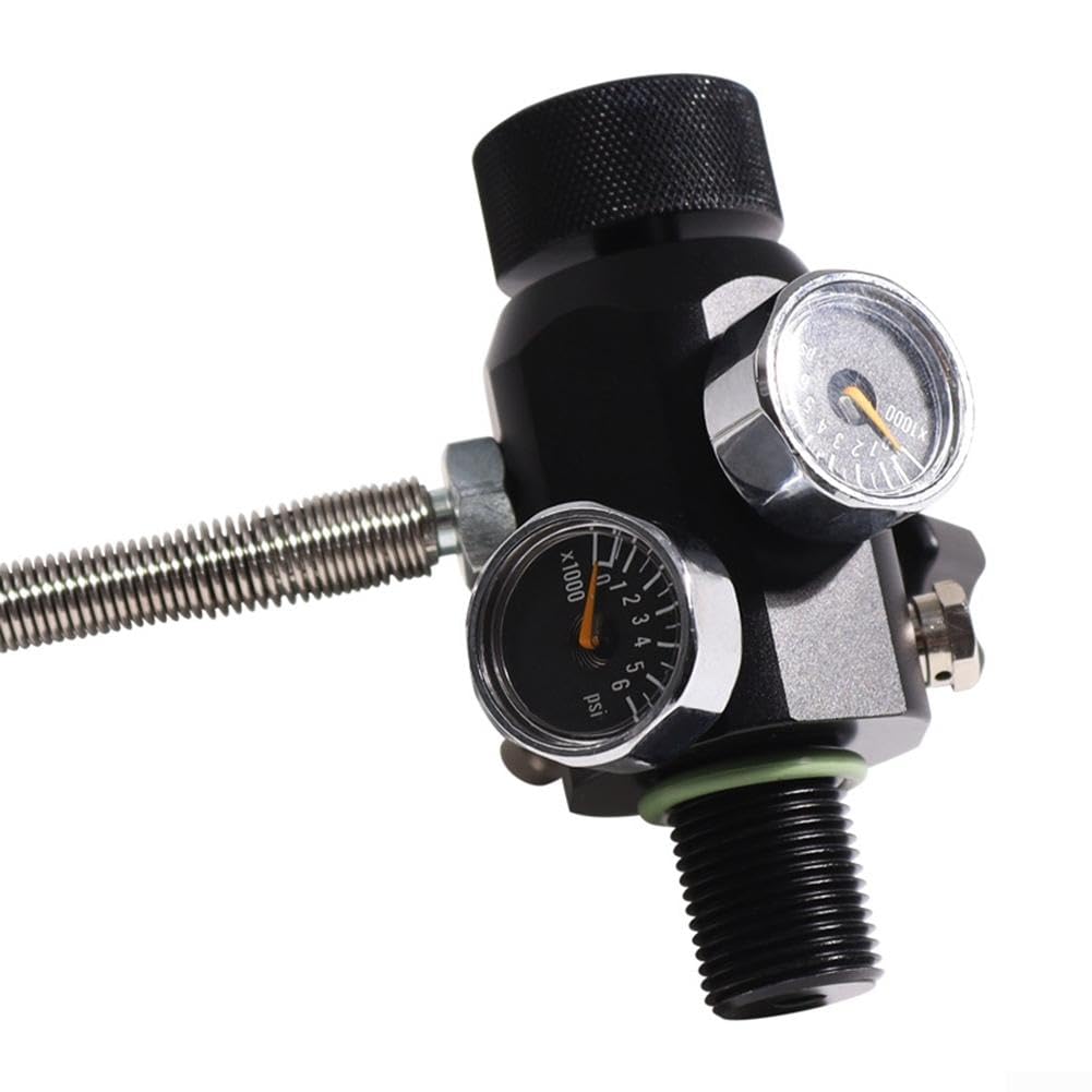 Válvula de buceo de aluminio de cobre calibre 6000 PSI | Se adapta a cilindros DIN, rosca de 18 mm x 1,5, calibre doble negro, peso de 371 g, diseño resistente portátil